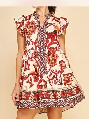 Pinch Anthropologie Floral Boho Mini Drees Size Medium NWT.